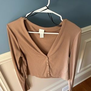 H&M women’s lightweight ribbed cardigan size medium light brown